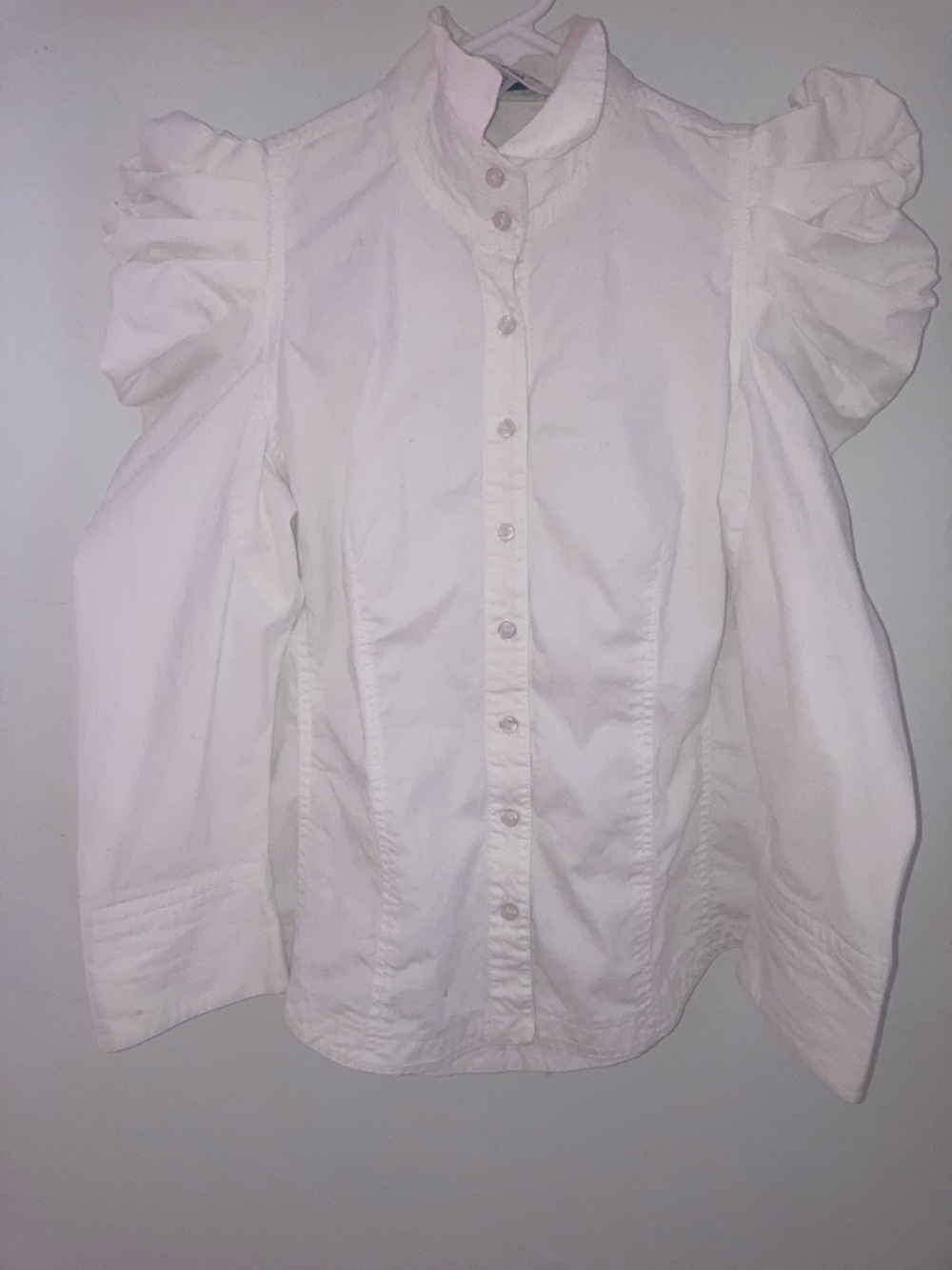 Byron Lars White Ruffled Puff-Sleeve Button-Up Top